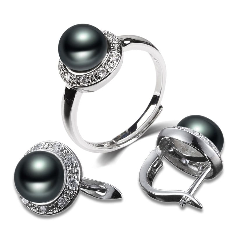 Sterling Silver Freshwater Cultured Pearl Hoop Earrings and Ring Set for Women