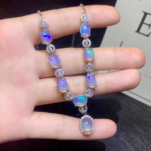 Sterling Silver Natural Color-Changing Opal Necklace for Women