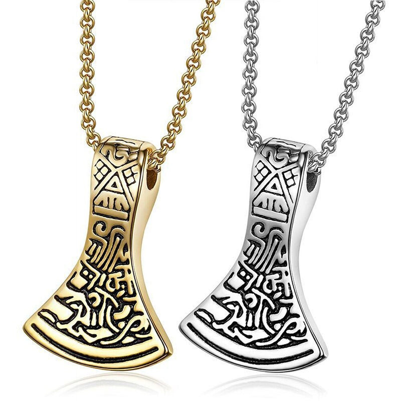 Gold Filled Vintage Pattern Carving Axe Pendant for Men