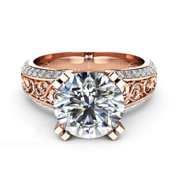 Fashion 14K Rose Gold Plated Ring Carving Design with Shiny Zirconia for Women Engagement Wedding Gift Luxury Jewelry R499
