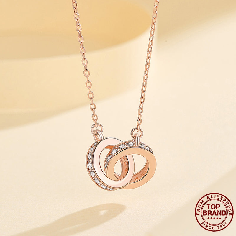 ZEMIOR 925 Sterling Silver Necklace Double Loops Necklaces For Women High Quality Collarbone Chains My Heart Is With You 2021