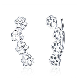 BAMOER 925 Sterling Silver Paw Trail Cat And Dog Footprints Stud Earrings