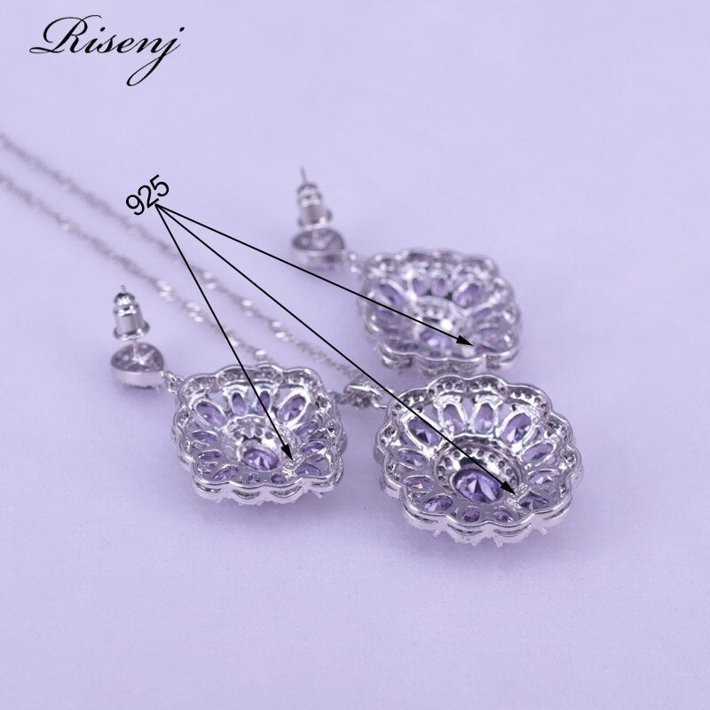 925 Sterling Silver Purple Zircon & Crystal Jewelry Set for Women