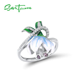 925 Sterling Silver White Flower Enamel Ring for Women