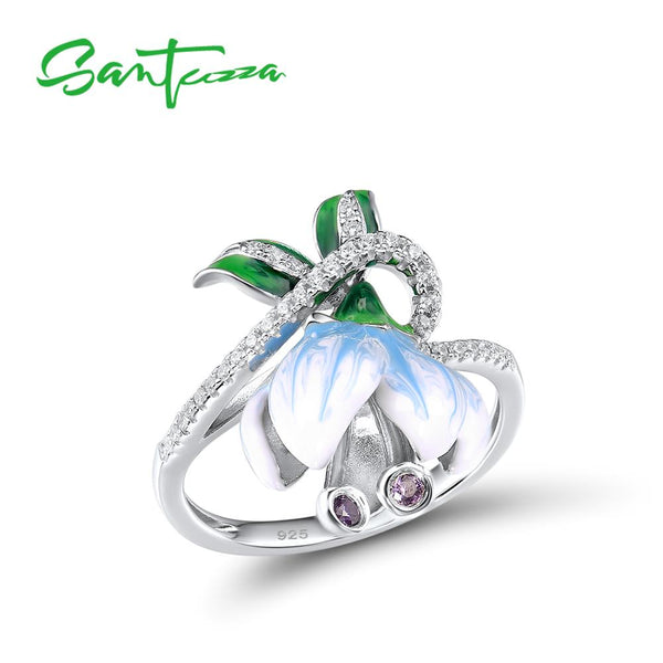 925 Sterling Silver White Flower Enamel Ring for Women