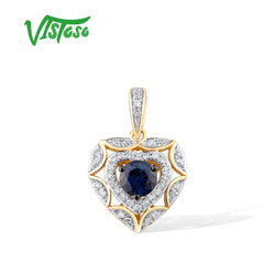 14K Yellow Gold Heart Pendant with Diamond Blue Sapphire for Woman