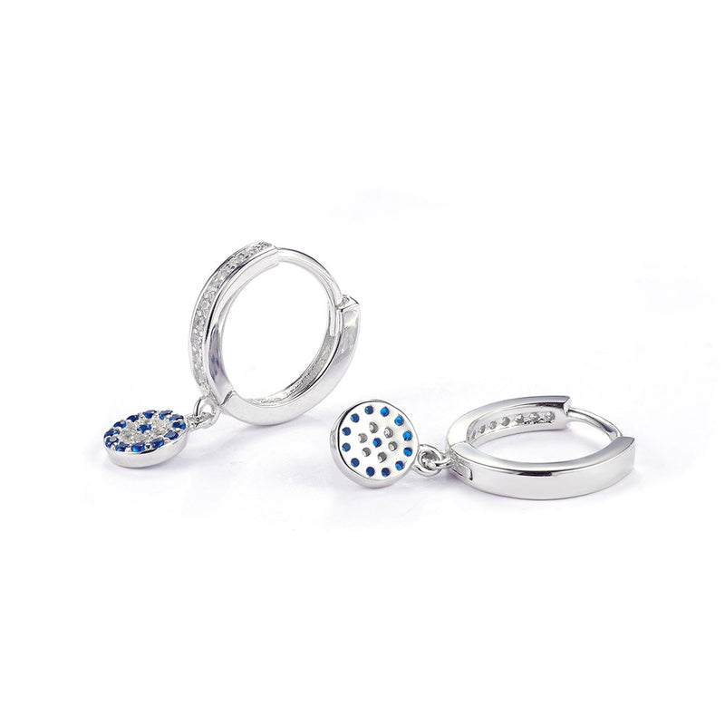 Sterling Silver Blue Zircon Evil Eye Hoop Earrings for Women