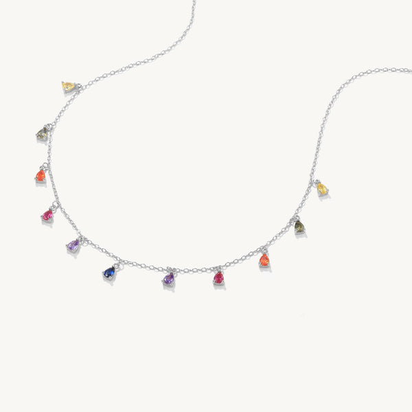 Sterling Silver Colorful Zircon Choker Necklace for Women