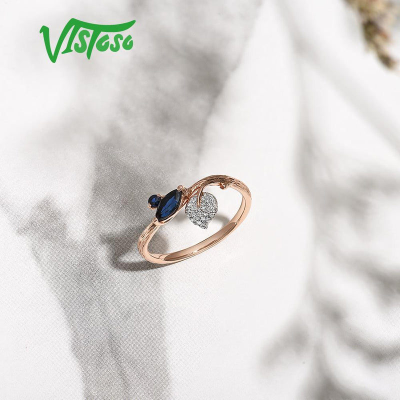 14K Rose Gold Blue Sapphire Diamond Ring for Women