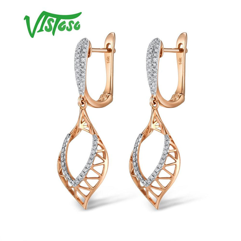 VISTOSO 14K 585 Rose Gold Elegant Sparkling Diamond Earrings