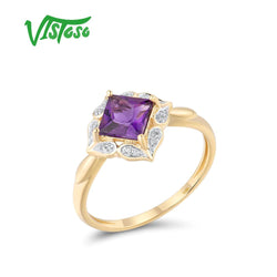 14K Yellow Gold Amethyst Diamond Ring for Women