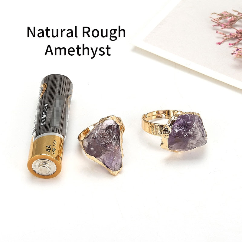 Gemstone Factory Natural Raw Gemstone Pink Crystal Amethyst Citrine Fluorite Resizable Ring Energy Jewelry For Women One Piece