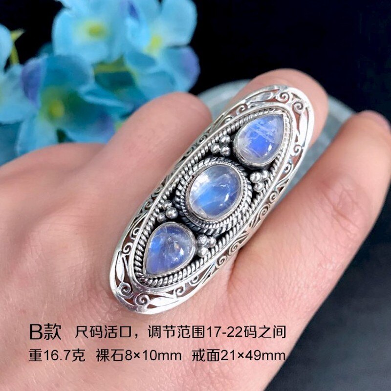 925 Sterling Silver Nepalese Handmade Natural Moonstone Fashion Ring