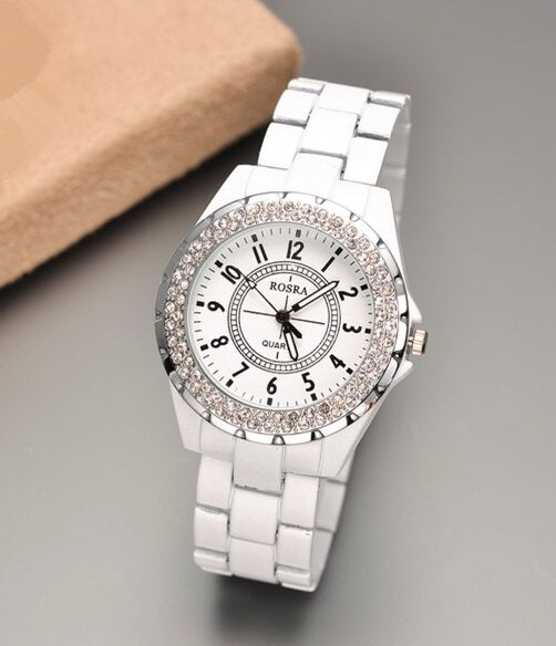 Luxury ROSRA Rhinestone White Black Women Wristwatch