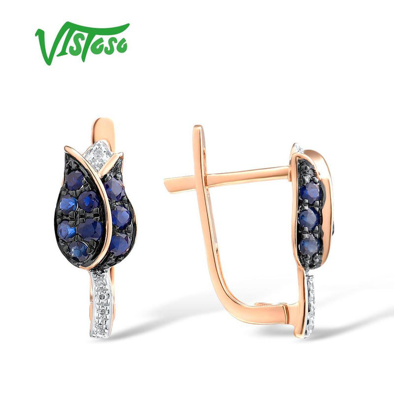 14K Rose Gold Blue Sapphire Diamond Tulip Earrings & Ring Set for Her