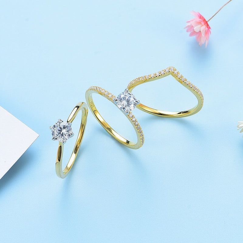 Kuololit Real 10K Yellow Gold Natural Moissanite Solitaire Ring
