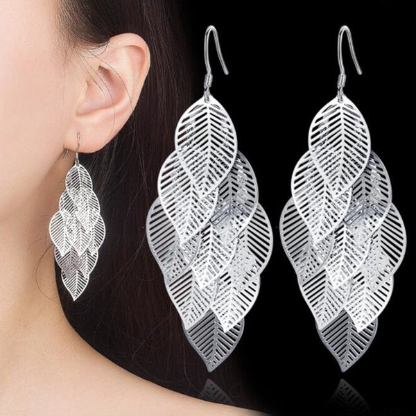 NEHZY Fashion Hollow Maple Leaf Tassel Earrings 925 Sterling Silver