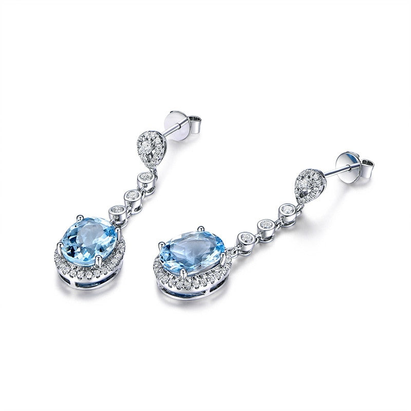 Sterling Silver 925 Aquamarine Drop Earrings for Women