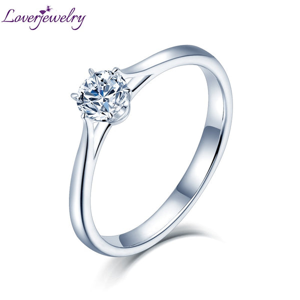 14K White Gold Natural Moissanite Round Cut Ring