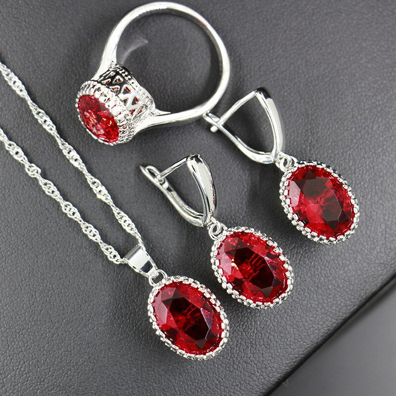 Silver 925 Oval Gemstone 11 Colors Jewelry Sets for Women