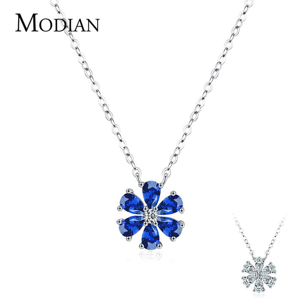 Sterling Silver Zirconia Sparkling Flower Pendant Necklace for Women