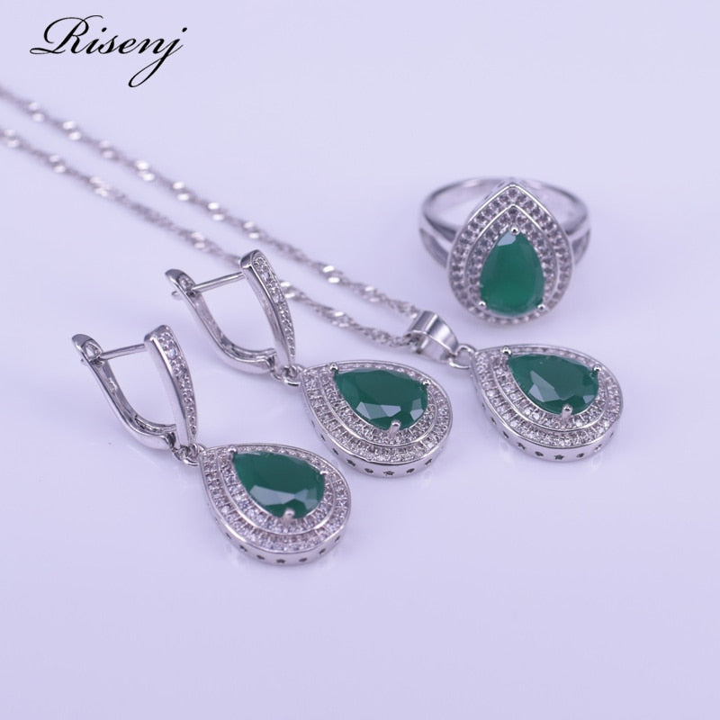 925 Sterling Silver Malay Jade Jewelry Set for Women