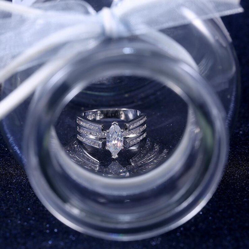Luxury Jewelry Handmade Fashion Jewelry 925 Sterling Silver Marquise Cut 5A Cubic Zirconia Women Wedding Bridal Ring Gift