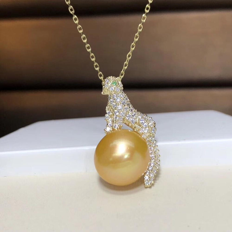 925 Sterling Silver Natural Fresh Water Golden Pearl 10-11mm Pendant Necklace
