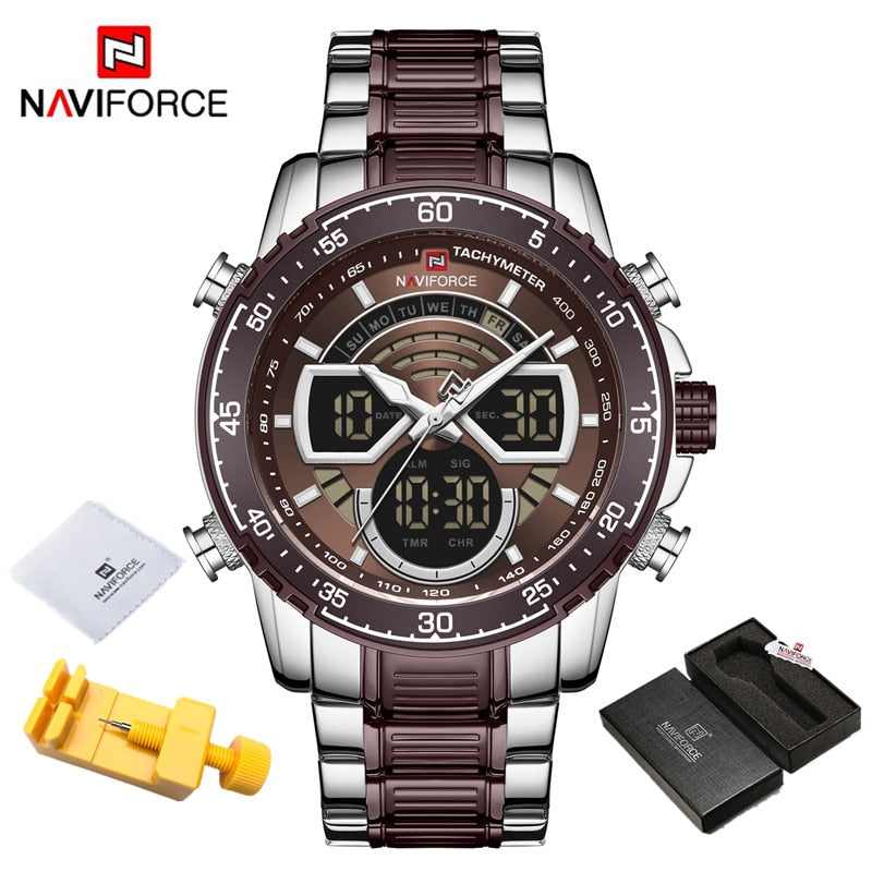 Stainless steel Quartz Digital Analog Sport Watch for Men