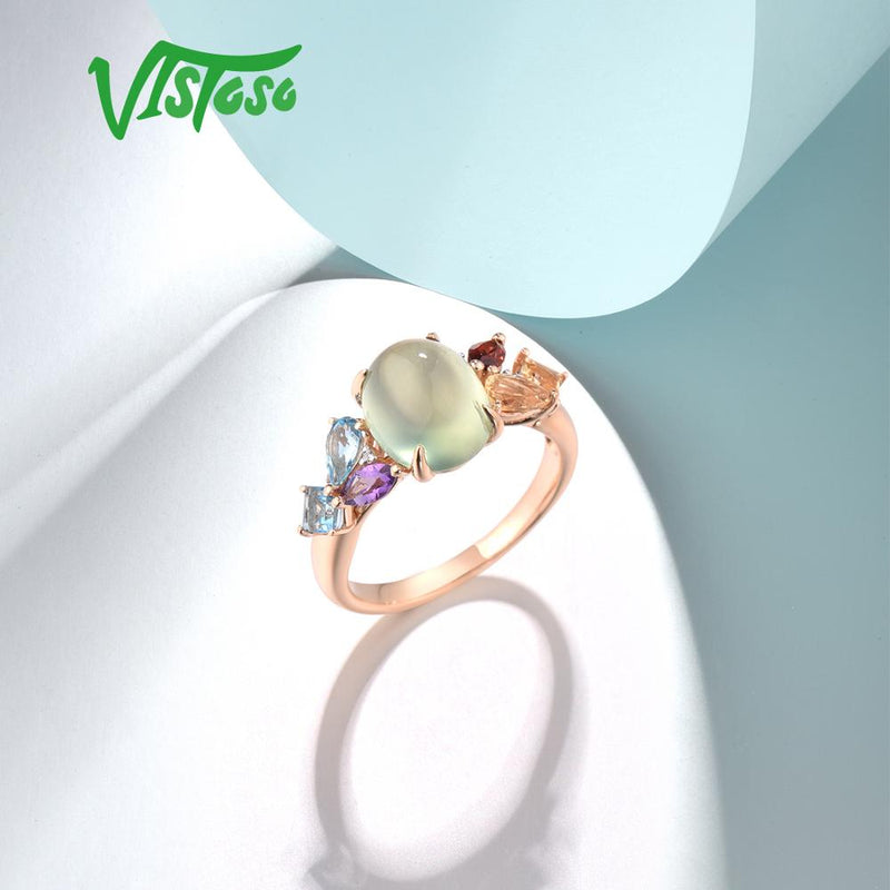 14K Rose Gold Sparkling Diamond and Gemstone Ring for Ladies