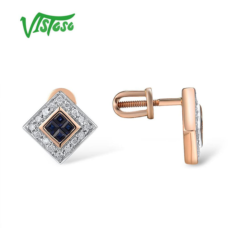 14K Rose Gold Blue Sapphire Diamond Earrings for Women