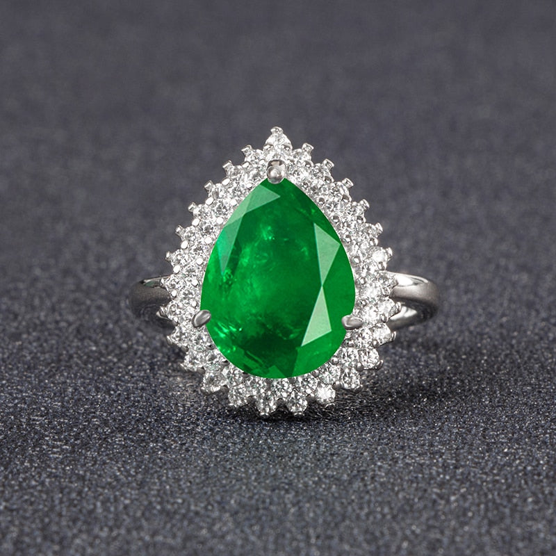 925 Sterling Silver Green Emerald Gemstone Ring for Women