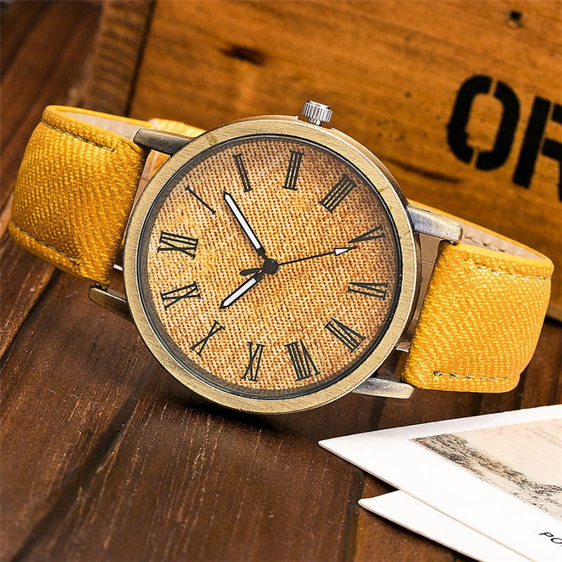 Fashion Women Quartz Watch Printed Fiber Dial Wrist Watches with PU Leather Strap TT@88