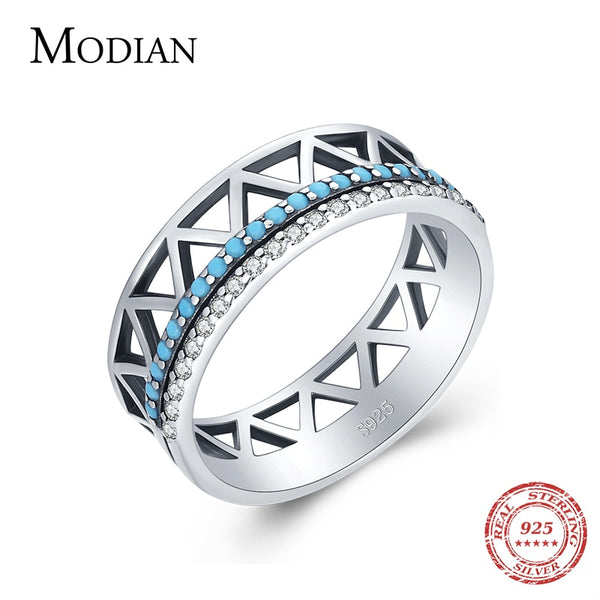 925 Sterling Silver Turquoise Geometric Line Ring for Women