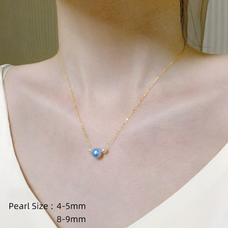 18K Gold Sea Pearl Mickey Pendant Necklace for Women