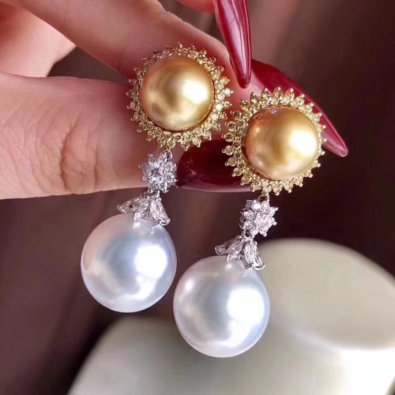 925 Sterling Silver White 8-10mm Fresh Water Pearl Dangle Earrings