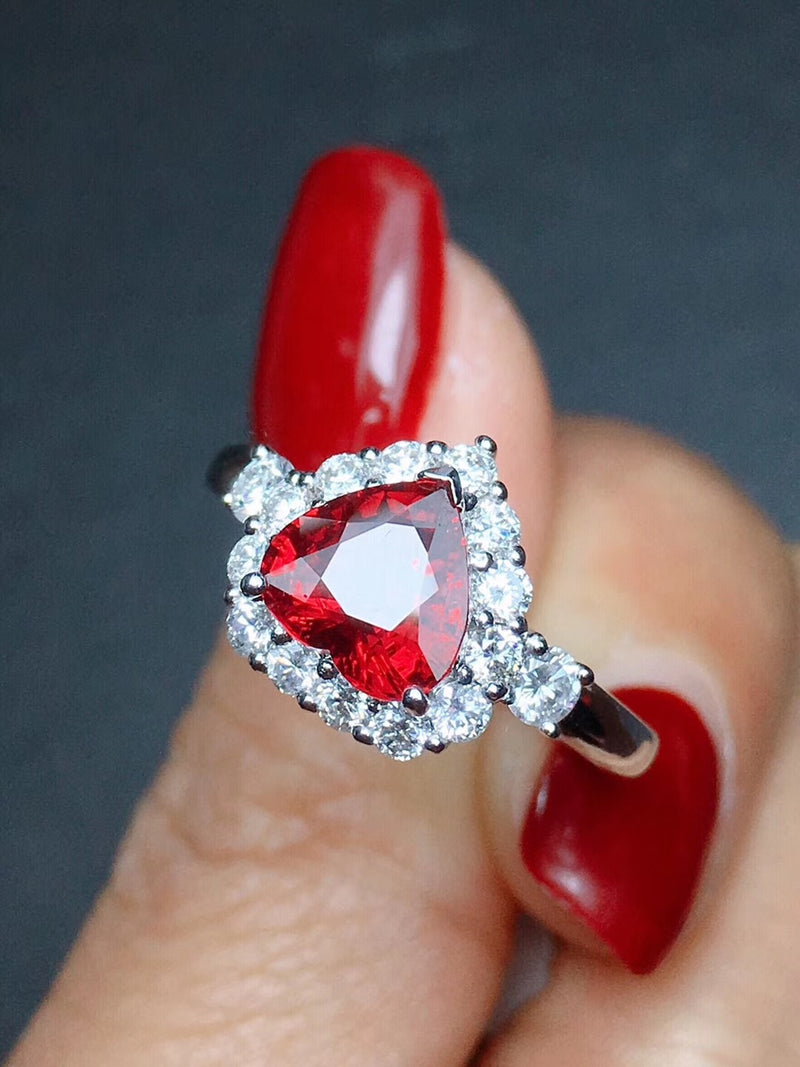 Garnet Red Personality Ruby Red Color Zircon 925 Silver Ring Love Heart Romantic Finger Ring For Women Wedding Jewelry Bague