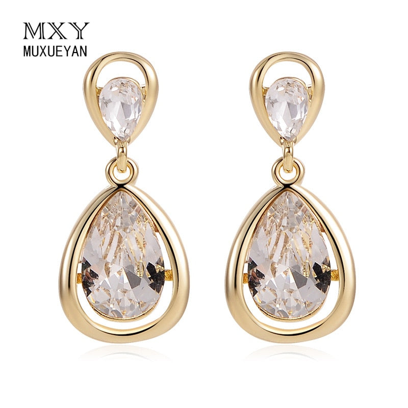 MUXUEYAN Drop Earrings For Women Fine Jewelry 2021 Drop Shape Pendant Silver Color Zircon Gold Matel