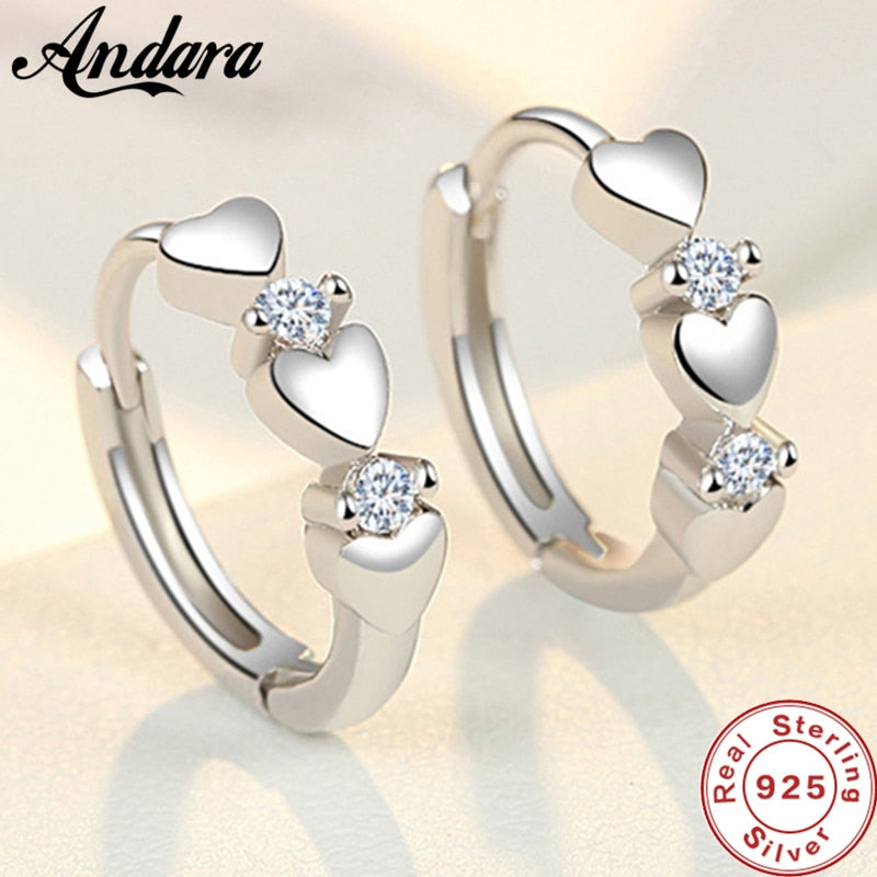 Fashion Small 925 Sterling Silver Heart Zircon Earrings