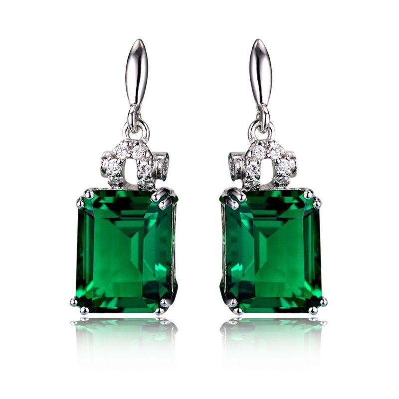 JoiasHome 925 Sterling Silver Vintage Square cut Green Emerald Gemstones Earrings