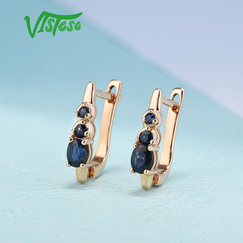 14K Rose Gold Blue Sapphire and Diamond Earrings for Women