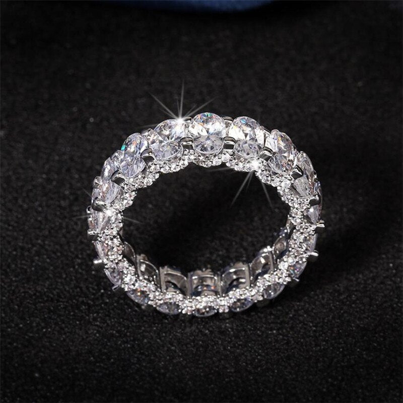 Choucong Brand New Hip Hop Vintage Jewelry 925 Sterling Silver&Gold Fill Oval Cut White Topaz CZ Diamond Women Wedding Band Ring
