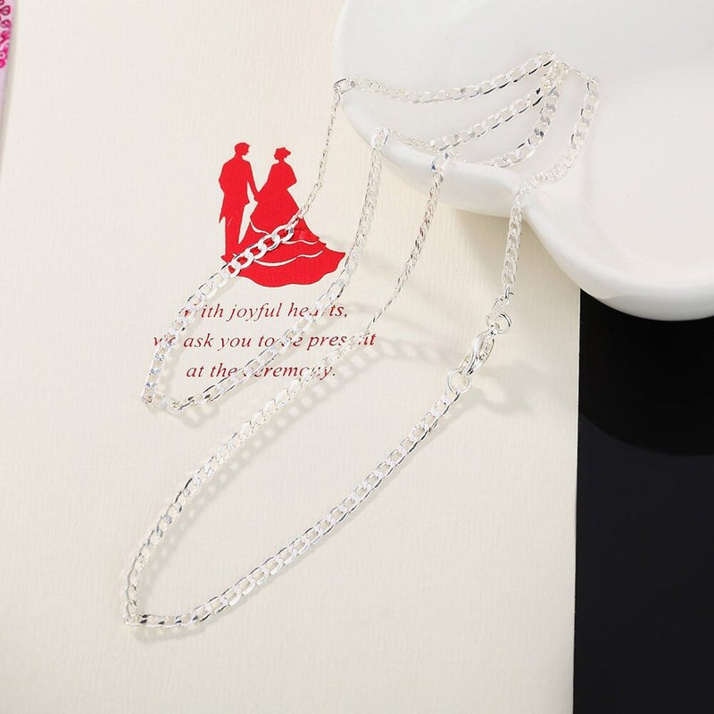 AGLOVER New 925 Sterling Silver 16/18/20/22/24/26/28/30 Inch 2mm Side Chain Necklace For Woman Man Fashion Wedding Jewelry Gift