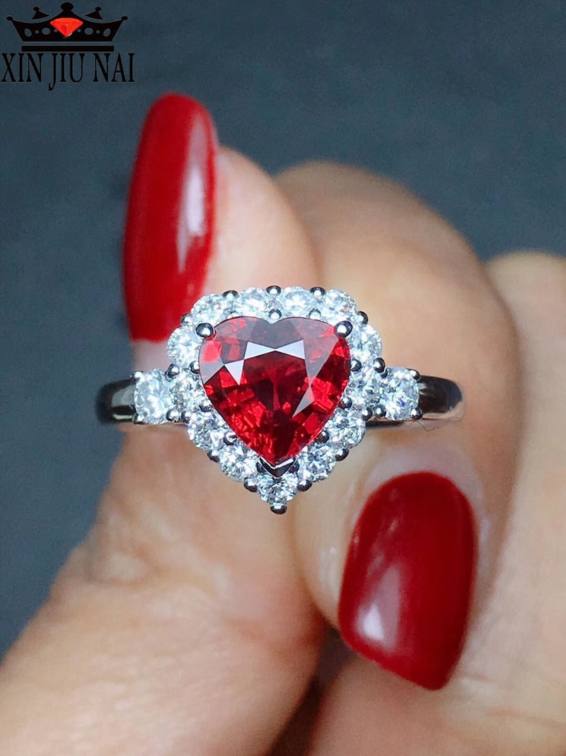 Garnet Red Personality Ruby Red Color Zircon 925 Silver Ring Love Heart Romantic Finger Ring For Women Wedding Jewelry Bague