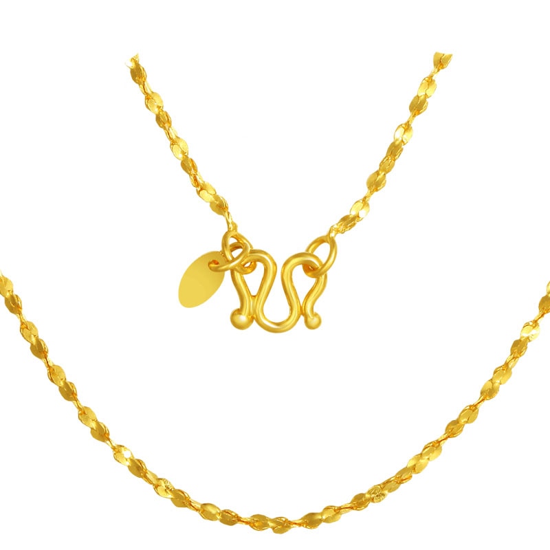 Pure 999 24K Yellow Gold Full Star Link Chain Necklace