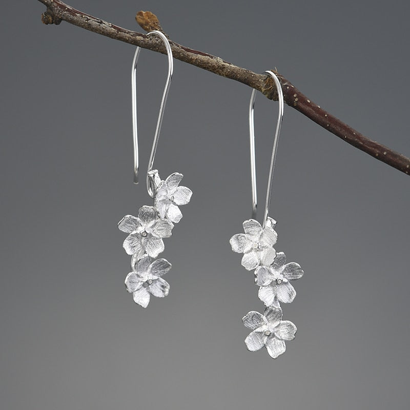 925 Sterling Silver Forget-me-not Flower Dangle Earrings for Women