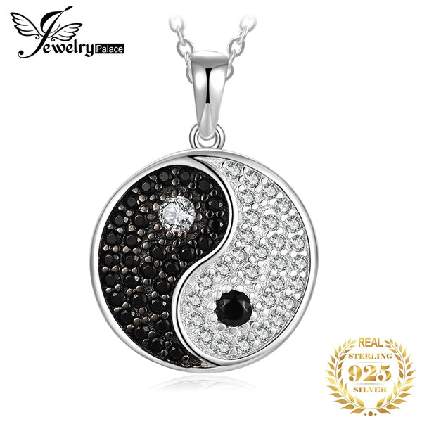 925 Sterling Silver Natural Black Spinel Yin Yang Pendant Necklace for Women