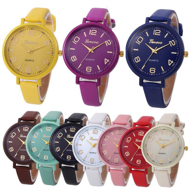 New Geneva Fashion Women Watches Hot Sale Leather Belt Bracelet Simple Dropshipping Digital steel dial Quartz Wrist Female Clock