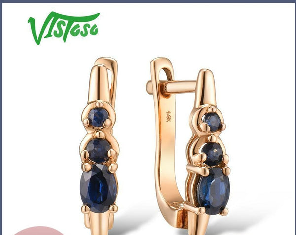 14K Rose Gold Blue Sapphire and Diamond Earrings for Women