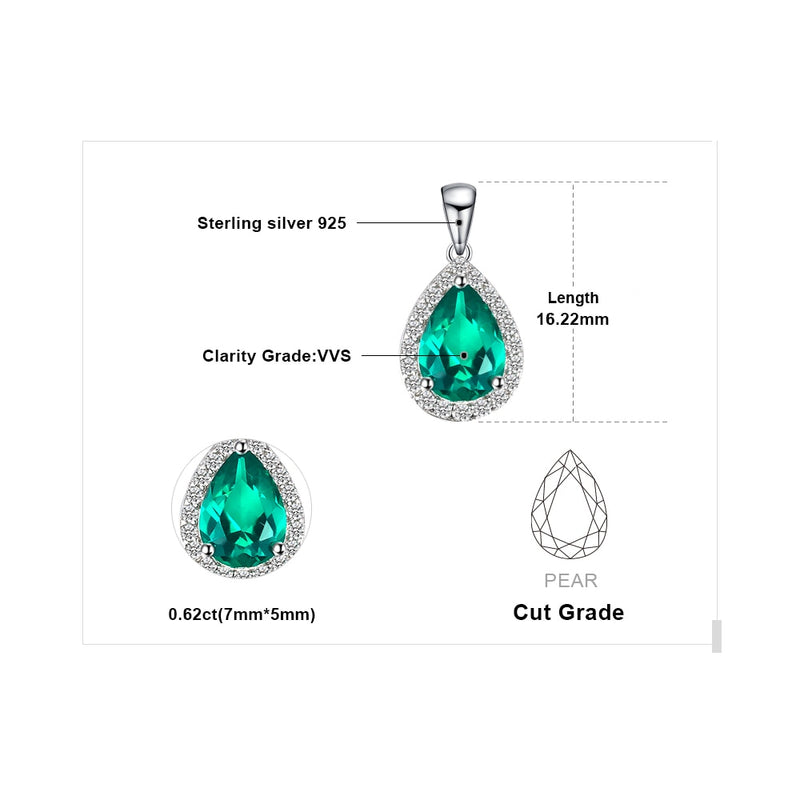 925 Sterling Silver Pear Simulated Nano Emerald Pendant for Women